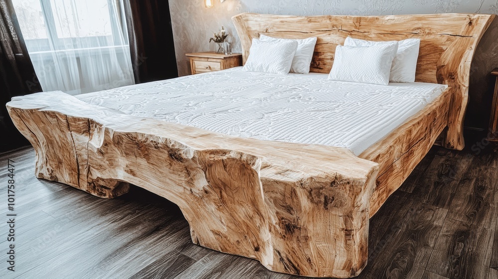 Rustic Wooden Bed in Modern Bedroom Setting