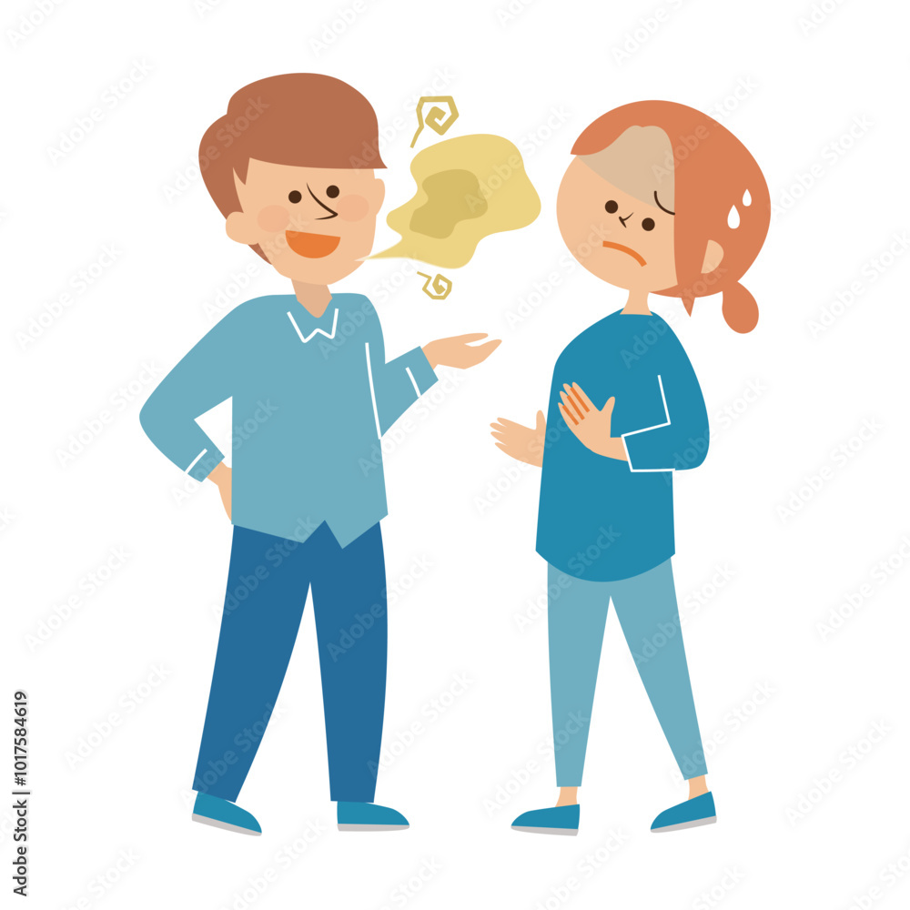 口臭のある男性　夫婦　カップル　かわいいイラスト素材