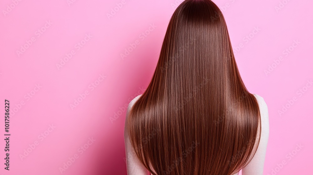Back view of Beautiful Long Straight Brown Hair With Pink Background, Back view of Beautiful Long Straight Brown Hair With Pink Background,