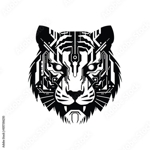 High Tech Cyberpunk Tiger Face Vector Perfect for Digital Artwork Posters and Creative Illustrations