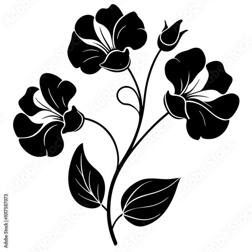 Sweet Pea Flower Silhouette Vector Illustration Floral Clipart