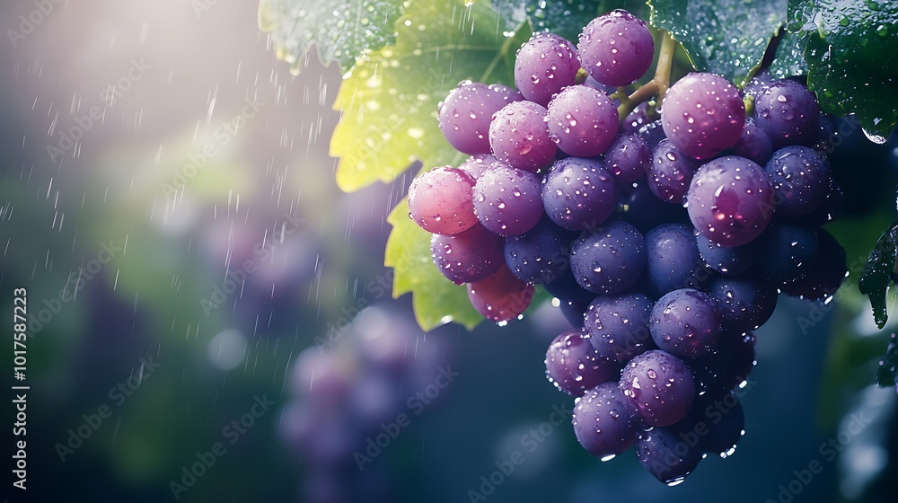 Fresh grapes with water droplets in a natural setting. Fresh grapes with water droplets in a natural setting.