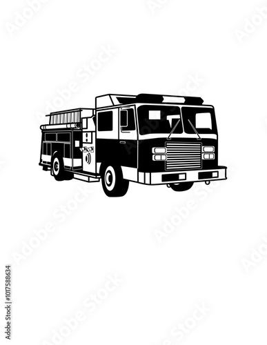 Fire Truck | Fire Department | Firefighter Dad | Firefighter | 911 Emergency | Fire Station | First Responder | Firefighter Vehicle | Original Illustration | Vector and Clipart | Cutfile and Stencil