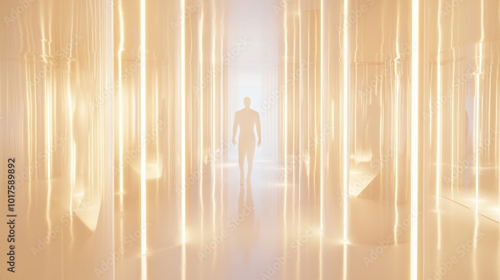 Reflections of Self - Ray Tracing 3D Illustration of Identity Struggle in Mirror Labyrinth with Cinematic Lighting Reflections of Self - Ray Tracing 3D Illustration of Identity Struggle in Mirror Labyrinth with Cinematic Lighting