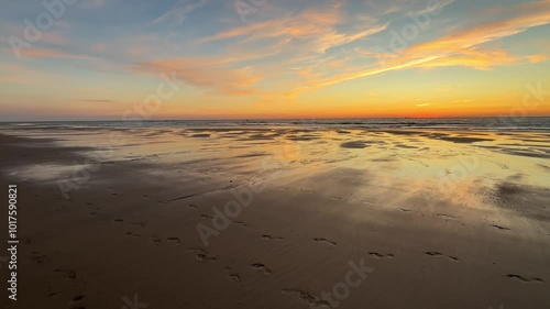 Wallpaper Mural Golden Sun Sets on the Sandy Beach Coast of North Atlantic Ocean in Portugal Torontodigital.ca