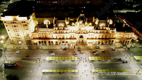 Aerial Tilt Down of Constitucion Square Station Terminal at Night, Buenos Aires photo