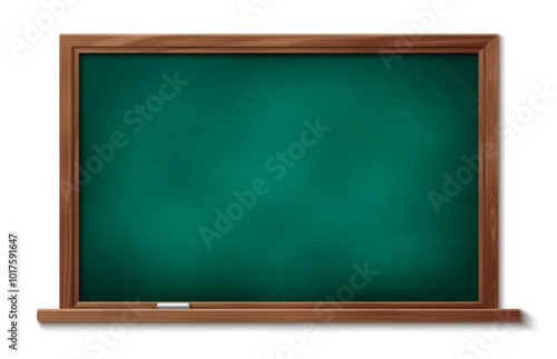 Green school board with brown wooden frame and chalk. Realistic 3d vector illustration of education and teaching element for back to school concept. Blank chalkboard mockup for writing message.