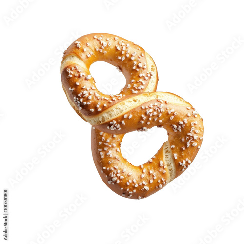 Flying pretzel, isolated against a white background, adding a dynamic and playful touch. PNG