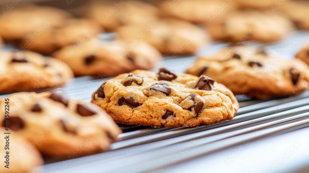 Freshly Baked Chocolate Chip Cookies on Cooling Rack Freshly Baked Chocolate Chip Cookies on Cooling Rack