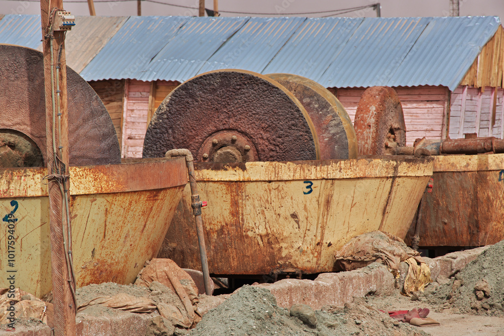 Factory next to a gold mine in Sahara desert not far Nouakchott, Mauritania, West Africa