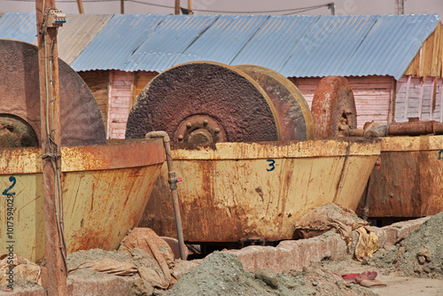Obraz na płótnie Factory next to a gold mine in Sahara desert not far Nouakchott, Mauritania, West Africa w salonie