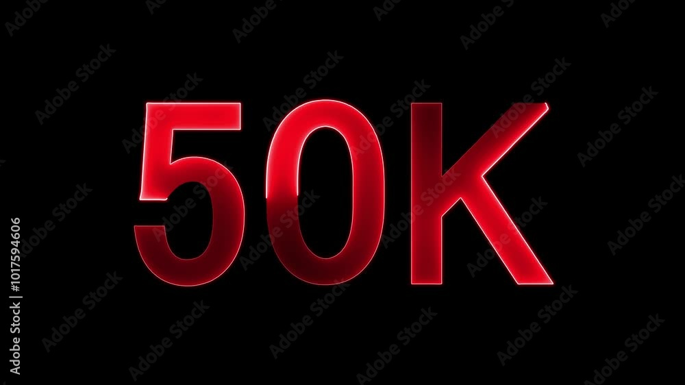 50K text animation by red neon on black background. 50K text animation by red neon on black background.
