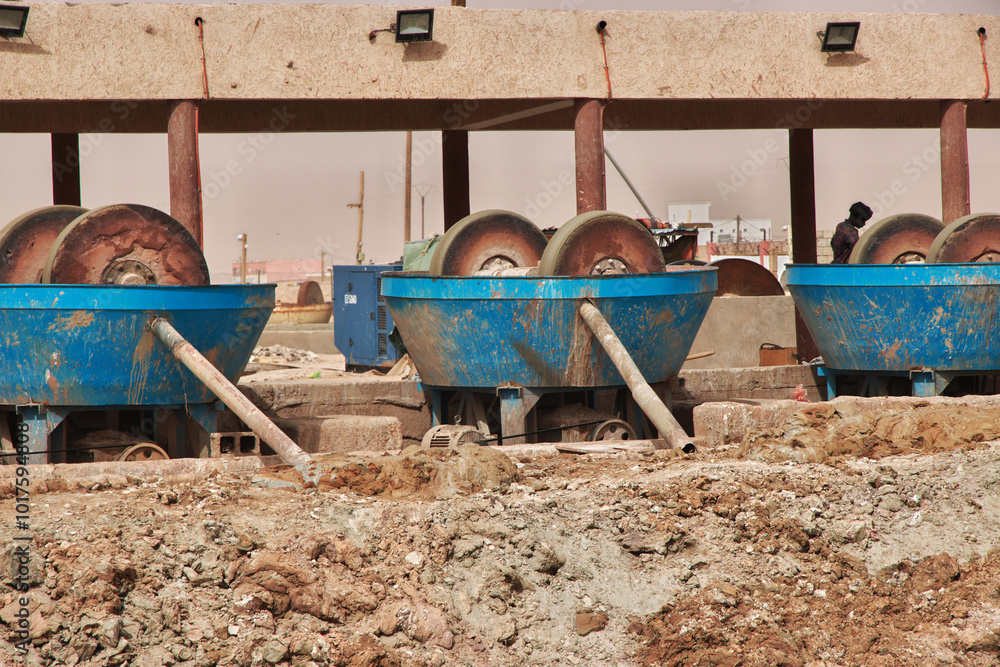 Factory next to a gold mine in Sahara desert not far Nouakchott, Mauritania, West Africa