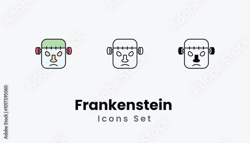 Frankenstein  Icons thin line and glyph vector icon stock illustration