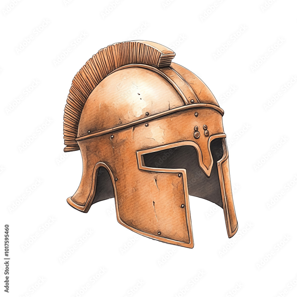 Fototapeta premium Ancient bronze helmet with a distinctive crest, isolated on transparent or white background.