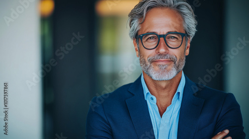 Confident businessman with a warm smile and a look of determination.