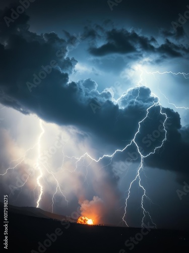 Electrical storm with a bolt of lightning the atmosphere charged with energy and power Smoke Explosion Backdrop