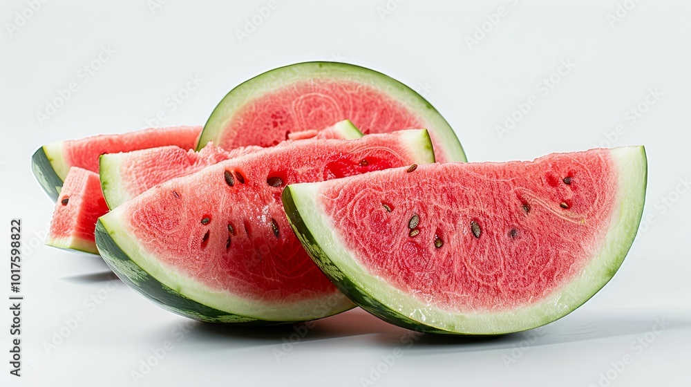 Slices of Watermelon with Seeds on a White Background Slices of Watermelon with Seeds on a White Background