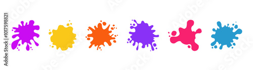 Dripping paint icons set. Colorful paint splatters, set of various color paint liquid blood drip splash vector element
