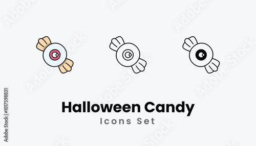 Halloween Candy Icons thin line and glyph vector icon stock illustration
