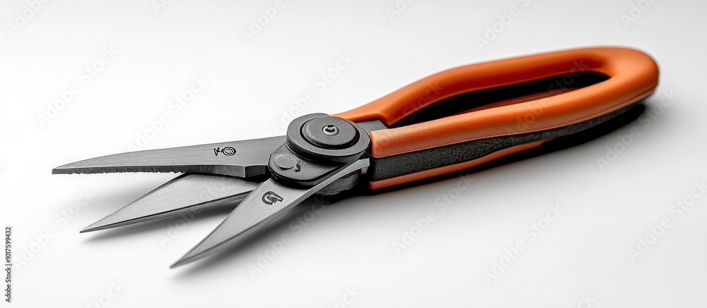 Close-up of a pair of small orange handled shears Close-up of a pair of small orange handled shears