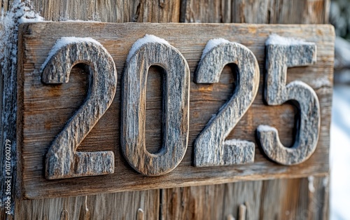 The numbers "2025" in a wooden texture made from reclaimed wood on a white background, highlighting the beauty of sustainability 