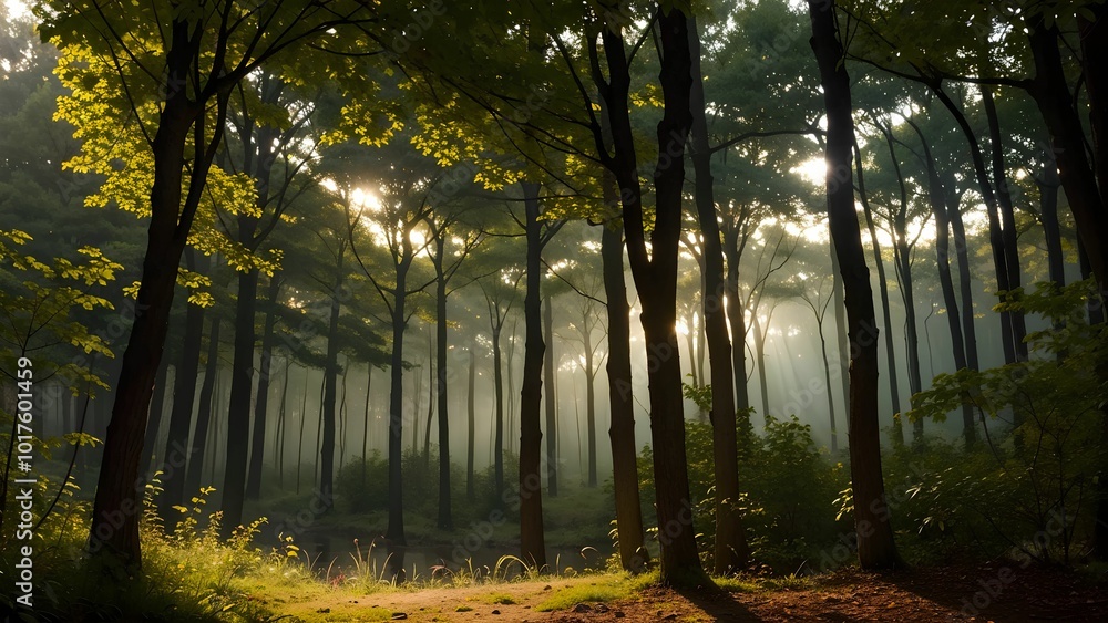 Obraz premium Sunrise in the spring forest