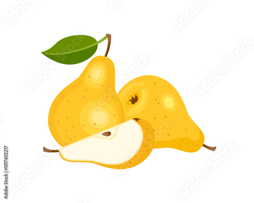 Heap of yellow pears isolated on white background. Vector cartoon flat illustration. Fresh fruits icon. 