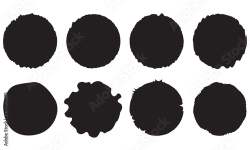 Set of black grunge circle frames with jagged edges. Geometric rectangular form of old torn paper pieces or shred black sheets. Ripped edge texture .  isolated on white  background. EPS 10