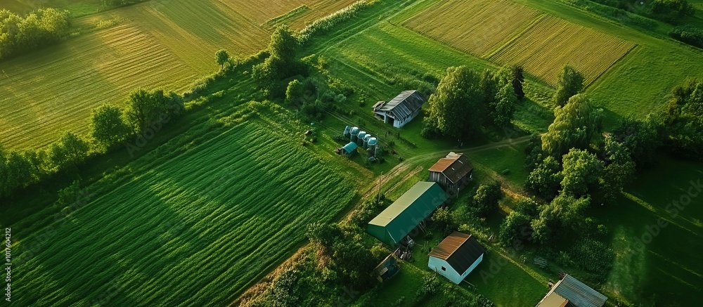 Fototapeta premium Aerial View of a Farm in the Countryside