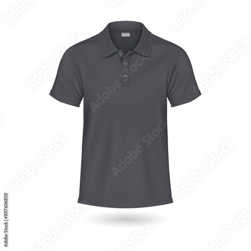 Stylish polo t-shirt of dark color mockup realistic vector illustration. Classic polo from cotton template 3d model on white background
