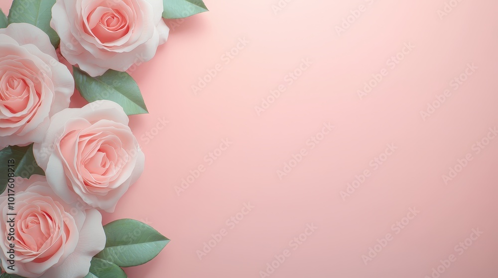 Pastel Pink Roses Corner Border on Pink Background Wedding Greeting Card Floral Design Pastel Pink Roses Corner Border on Pink Background Wedding Greeting Card Floral Design