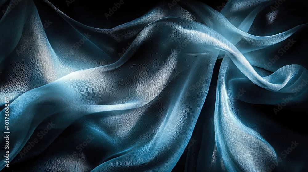 Fototapeta premium Elegant Blue Fabric Flowing in Soft Light
