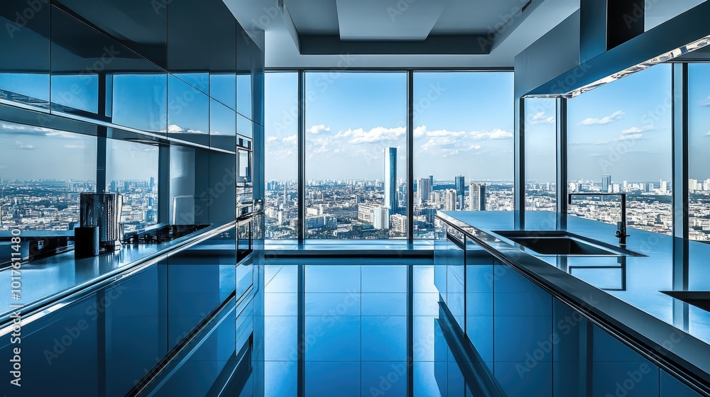 Modern Kitchen with Skyline View and Daylight Modern Kitchen with Skyline View and Daylight