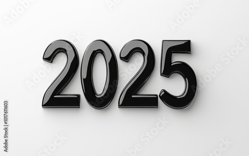 The numbers "2025" made of smooth, glossy black plastic on a white background, giving a modern and sleek appearance 