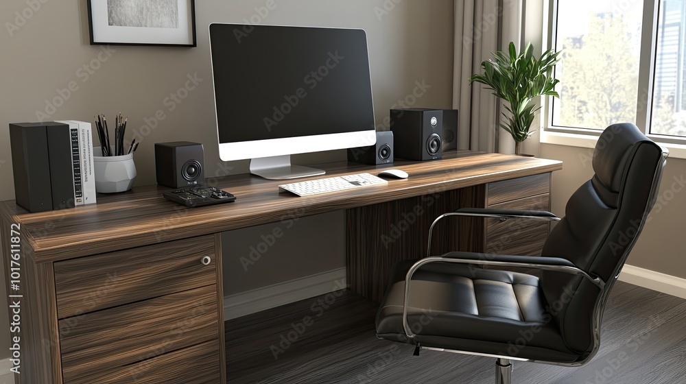 Modern Home Office Setup with Sleek Furniture and Decor Modern Home Office Setup with Sleek Furniture and Decor