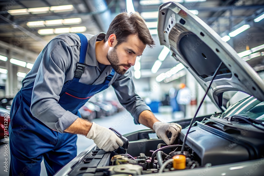 Car care and service A technician is troubleshooting an engine. Spare parts of car engines that have problems and support car insurance services, standard car repair service center concepts. Car care and service A technician is troubleshooting an engine. Spare parts of car engines that have problems and support car insurance services, standard car repair service center concepts.