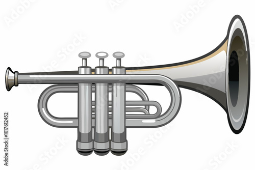 A silver trumpet with a white background  Editable all layer vector illustration