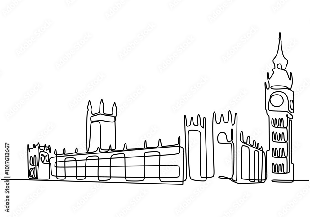 Big Ben in one continuous line drawing. Iconic clock tower representing ...