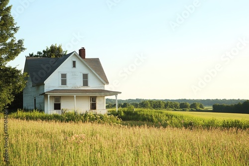 Wallpaper Mural White farmhouse amid green fields under blue sky Torontodigital.ca