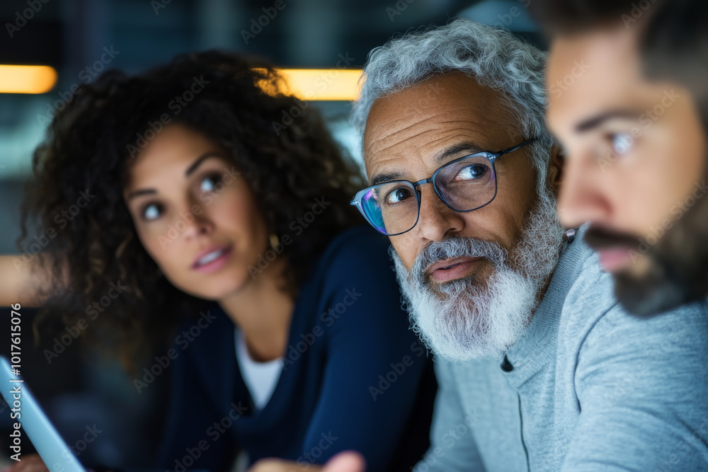 A diverse group of leaders discussing the impact of digital transformation on business operations and growth in a modern office setting. A diverse group of leaders discussing the impact of digital transformation on business operations and growth in a modern office setting.