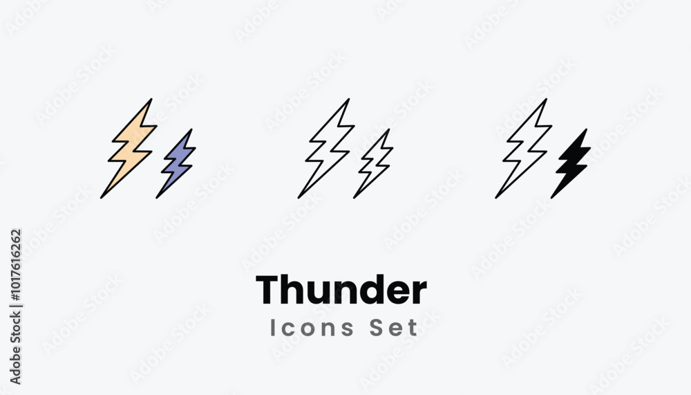 Thunder Icons thin line and glyph vector icon stock illustration Thunder Icons thin line and glyph vector icon stock illustration