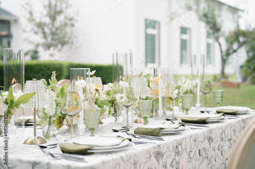 Quadro su tela Green White Wedding Reception Tablescape Centerpieces Horizontal