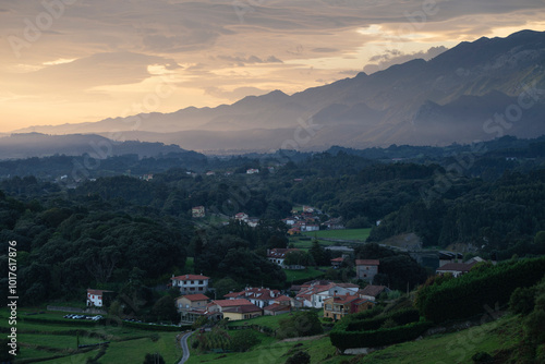 Coastal mountain landscape near Celorio, Asturias, Spain photo