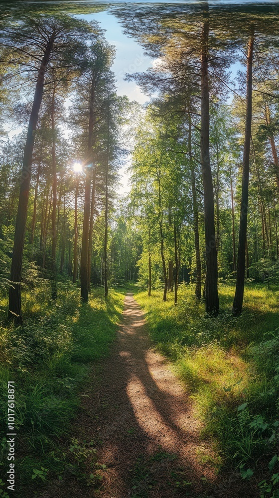 Scenic Forest Path in Lush Green Pine Trees Scenic Forest Path in Lush Green Pine Trees