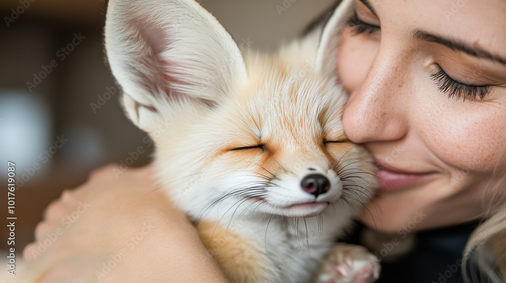A professional exotic pet trainer working with a fennec fox, using toys and positive reinforcement techniques in a controlled indoor environment. A professional exotic pet trainer working with a fennec fox, using toys and positive reinforcement techniques in a controlled indoor environment.