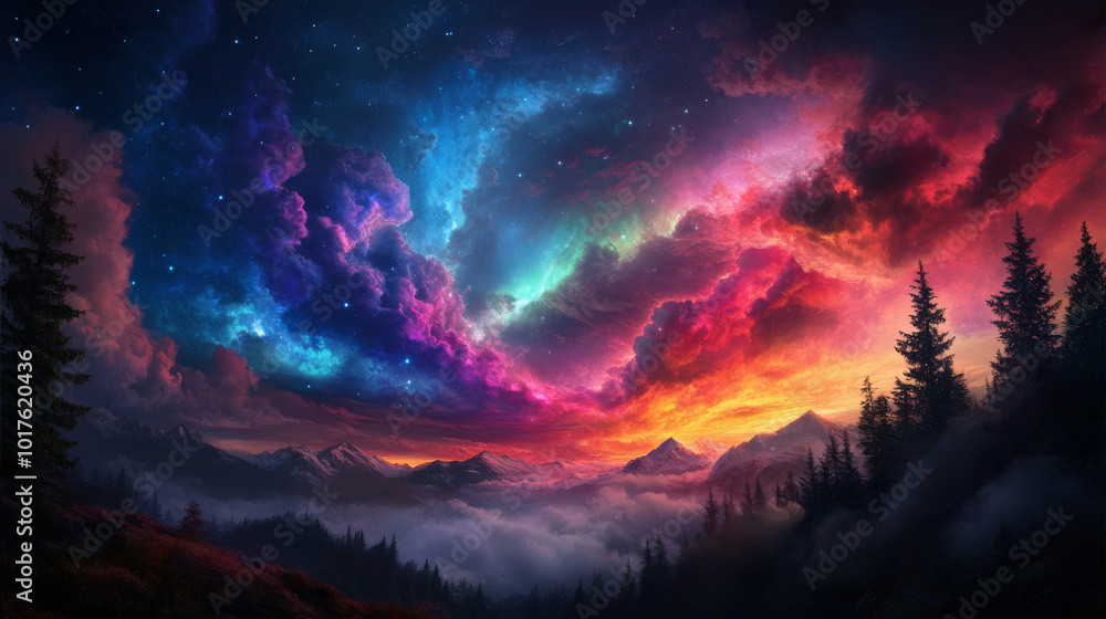 A mystical representation of the Aurora Borealis in myth, with ancient gods depicted as controlling the flow of the lights in the sky. A mystical representation of the Aurora Borealis in myth, with ancient gods depicted as controlling the flow of the lights in the sky.