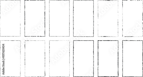 Set of vector border frames with rough edges . Rectangular frame template collection . distress texture . Grunge tiny frame borders isolated on the background . Rough edges effect . Rectangles pack.