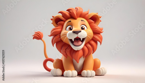 3d cute cartoon orange lion smiling photo