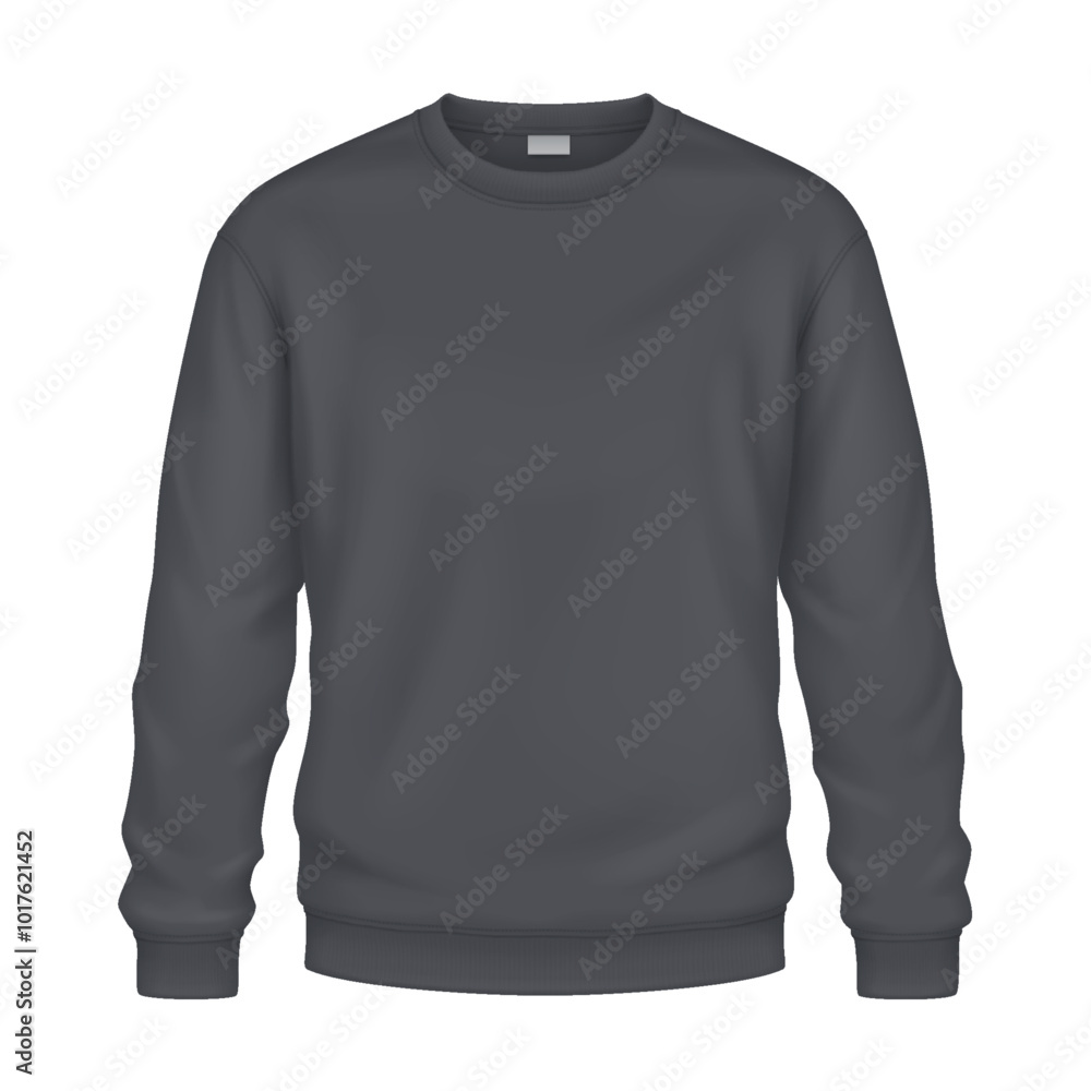 Dark grey sweatshirt from warm fleece fabric mockup vector illustration. Modern clothing suitable for sports activity template 3d model on white Dark grey sweatshirt from warm fleece fabric mockup vector illustration. Modern clothing suitable for sports activity template 3d model on white